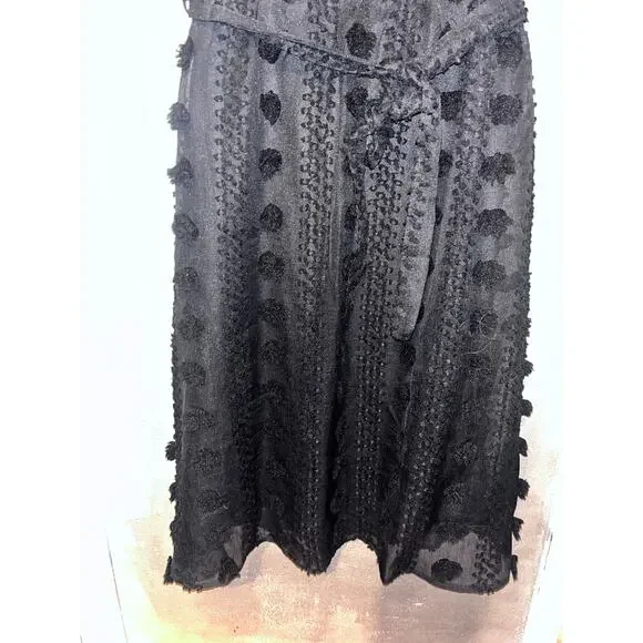 Baltic Born Darby Floral Dot Midi Dress Size Large Black Sheer Belted NWT A-Line - Picture 4 of 10